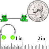 14G 9/16 Green Frog UV Horseshoe Barbell Nipple Ring Set of 4