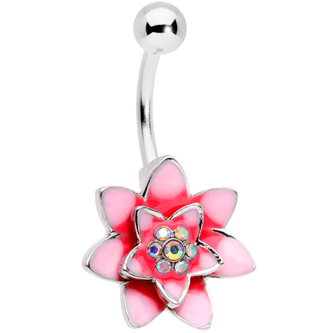 Aurora Gem Pink Red Rose Flower Belly Ring