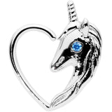 18G 5/16 Blue Gem Unicorn Left Heart Closure Ring