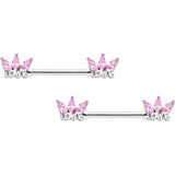 14G 9/16 Pink Gem Crown of Love Barbell Nipple Ring Set