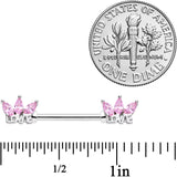 14G 9/16 Pink Gem Crown of Love Barbell Nipple Ring Set
