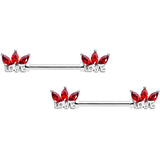 14G 9/16 Red Gem Crown of Love Barbell Nipple Ring Set