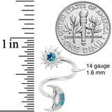 14G 7/16 Aqua Gem Moon Spiral Twister Belly Ring