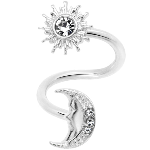 14G 7/16 Clear Gem Moon Spiral Twister Belly Ring