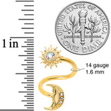 14G 7/16 Aurora Gem Gold Tone Moon Spiral Twister Belly Ring