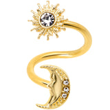 14G 7/16 Clear Gem Gold Tone Moon Spiral Twister Belly Ring