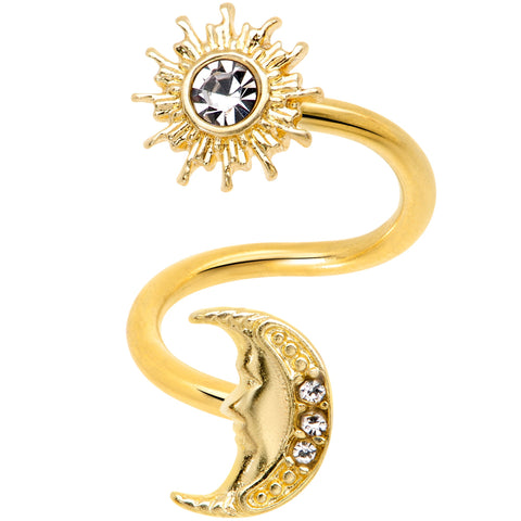 14G 7/16 Clear Gem Gold Tone Moon Spiral Twister Belly Ring