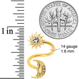 14G 7/16 Clear Gem Gold Tone Moon Spiral Twister Belly Ring