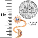 14G 7/16 Aurora Gem Rose Gold Tone Moon Spiral Twister Belly Ring