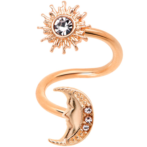 14G 7/16 Clear Gem Rose Gold Tone Moon Spiral Twister Belly Ring