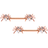 14G 9/16 Clear Gem Rose Gold Tone Heart Spider Nipple Ring Set