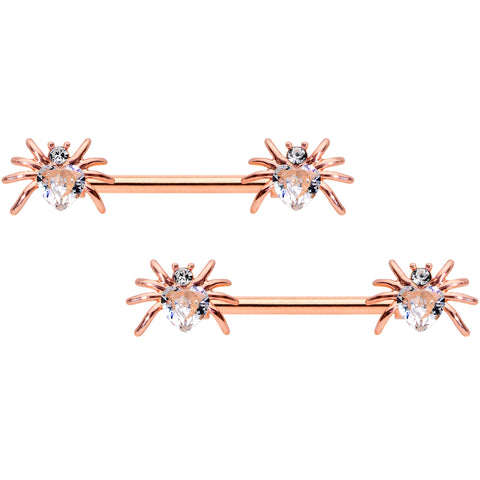 14G 9/16 Clear Gem Rose Gold Tone Heart Spider Nipple Ring Set