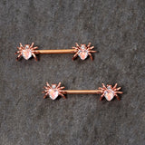 14G 9/16 Clear Gem Rose Gold Tone Heart Spider Nipple Ring Set