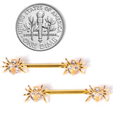 14G 9/16 Clear Gem Gold Tone Heart Spider Nipple Ring Set