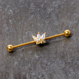 14G Aurora Gem Gold Tone Crown Love Industrial Barbell 38mm