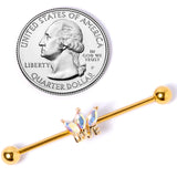 14G Aurora Gem Gold Tone Crown Love Industrial Barbell 38mm