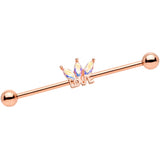 14G Aurora Gem Rose Gold Tone Crown Love Industrial Barbell 38mm