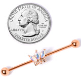 14G Aurora Gem Rose Gold Tone Crown Love Industrial Barbell 38mm
