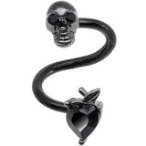 14G 1/2 Black CZ Gem Halloween Skull Spiral Twister Belly Ring