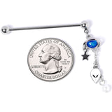 14G Blue Faux Opal Planet Alien Dangle Industrial Barbell 38mm