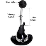 Clear Gem Black Halloween Witches Hat Belly Ring
