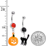 Black Red Gem Pumpkin Cat Halloween Dangle Belly Ring Set of 2