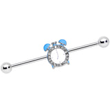 14G Clear Gem Light Blue Alarm Clock Industrial Barbell 38mm