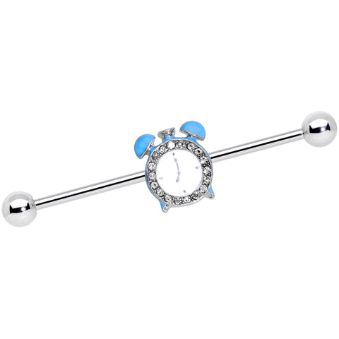 14G Clear Gem Light Blue Alarm Clock Industrial Barbell 38mm