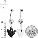 Clear Gem Black White Ghost Halloween Dangle Belly Ring Set of 2
