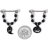 14G 5/8 Black Pumpkin Ghost Halloween Dangle Nipple Ring Set