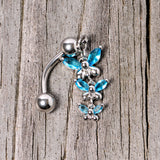 Aqua Gem Band of Butterflies Top Mount Dangle Belly Ring