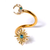 14G 3/8 Clear Blue Gem Gold Tone Moon Star Spiral Twister Belly Ring