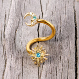14G 3/8 Clear Blue Gem Gold Tone Moon Star Spiral Twister Belly Ring