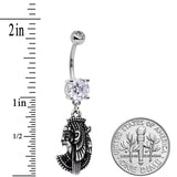 Black CZ Gem Anubis Egyptian Dangle Belly Ring