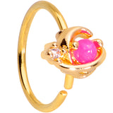 20G 5/16 Clear CZ Gem Pink Faux Opal Gold Tone Planet Nose Hoop