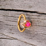 20G 5/16 Clear CZ Gem Pink Faux Opal Gold Tone Planet Nose Hoop