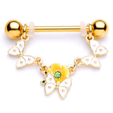 14G 5/8 Green Gem Gold Tone Butterfly Dangle Nipple Ring Set