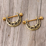 14G 7/8 Gold Tone Starry Crescent Moon Nipple Shield Set