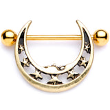 14G 7/8 Gold Tone Starry Crescent Moon Nipple Shield Set
