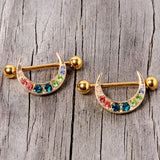 14G 7/8 Multicolor Gem Gold Tone Crescent Nipple Shield Set