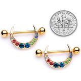 14G 7/8 Multicolor Gem Gold Tone Crescent Nipple Shield Set