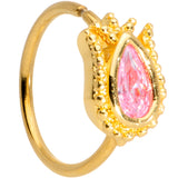 20G 5/16 Pink Gem Gold Tone Tulip Flower Nose Hoop