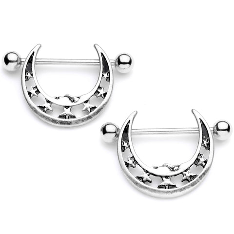 14G 7/8 Starry Crescent Moon Nipple Shield Set