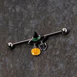 14G Black Cat Witch Hat Halloween Dangle Industrial Barbell 38mm