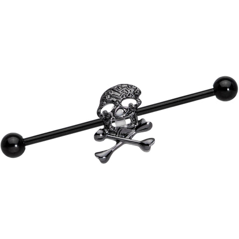14G Black Skull and Crossbones Halloween Industrial Barbell 38mm