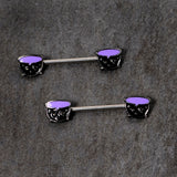 14G 11/16 Purple Cauldron Halloween Barbell Nipple Ring Set