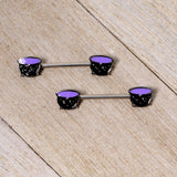 14G 11/16 Purple Cauldron Halloween Barbell Nipple Ring Set