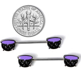 14G 11/16 Purple Cauldron Halloween Barbell Nipple Ring Set