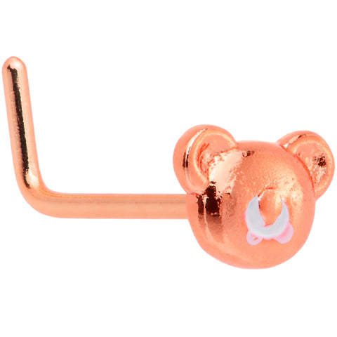 20G 5/16 Rose Gold Tone Tiny Teddy Bear L Shaped Nose Ring