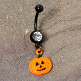 Clear Gem Black Orange Pumpkin Halloween Dangle Belly Ring